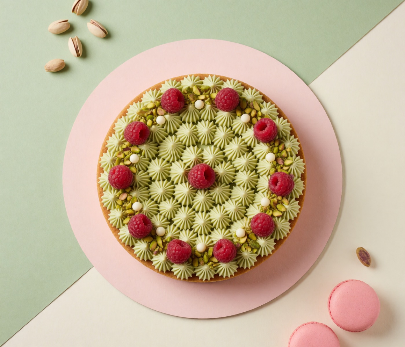 Cream tart al pistacchio con lamponi